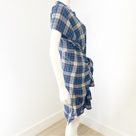 COUSIN EARL Blue Fall Flannel Plaid Tie Waist Shirt Dress, S - Picture 4 of 8
